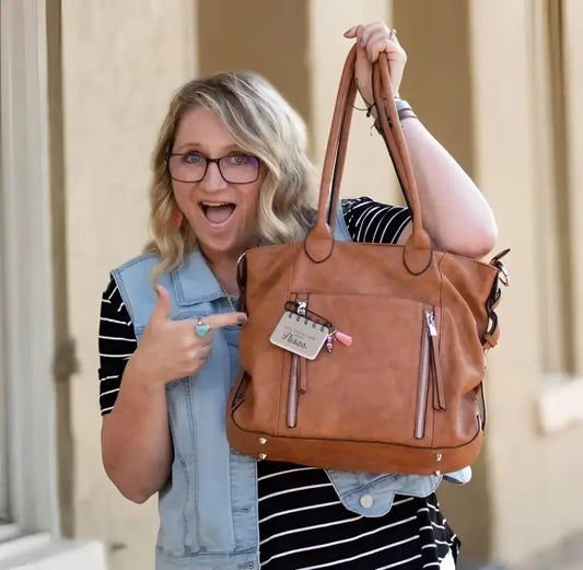 Hope Flip - Scripture Flips brown leather tote bag