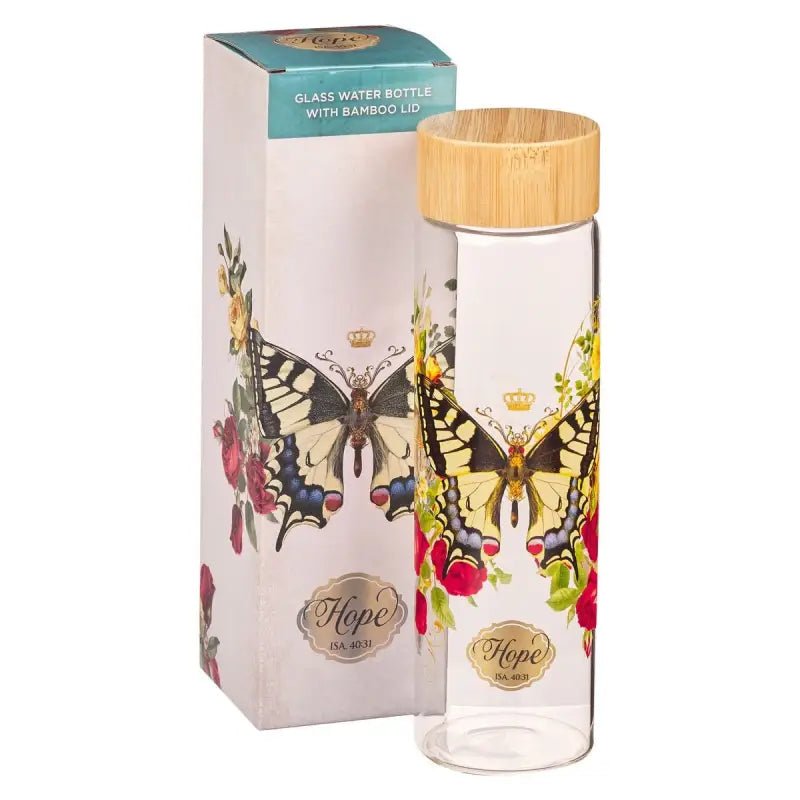 Hope Yellow Butterfly Glass Water Bottle - Isaiah 40:31 - Water Bottles