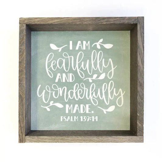 I am Fearfully and Wonderfully Made Wall Art - Scripture Art - 6x6’’ Mini Canvas Art with Wood Box Frame - Shelf & Wall