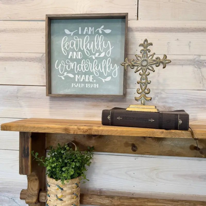 I am Fearfully and Wonderfully Made Wall Art - Scripture Art - 6x6’’ Mini Canvas Art with Wood Box Frame - Shelf & Wall
