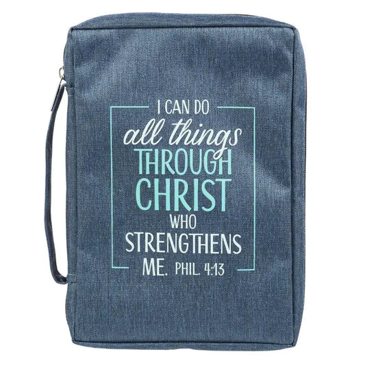I Can Do All Things Blue Poly-Canvas Bible Cover - Philippians 4:13 - Large - Bible Covers