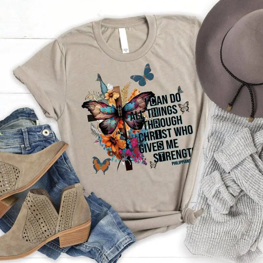 I Can Do All Things Christian T-Shirt - Heather Stone / 4X - Women’s T-Shirts