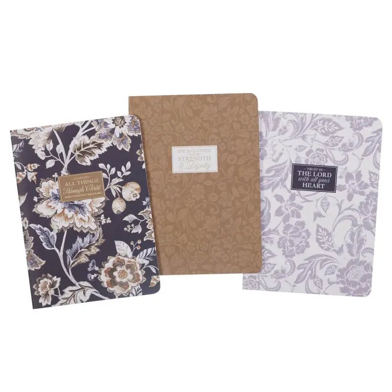 I Can Do All Things Honey-brown and Navy Large Notebook Set - Philippians 4:13 - Notebooks