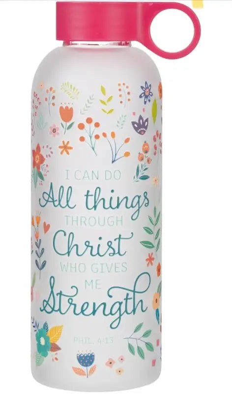 I Can Do All Things Pink Floral Water Bottle - Water Bottles