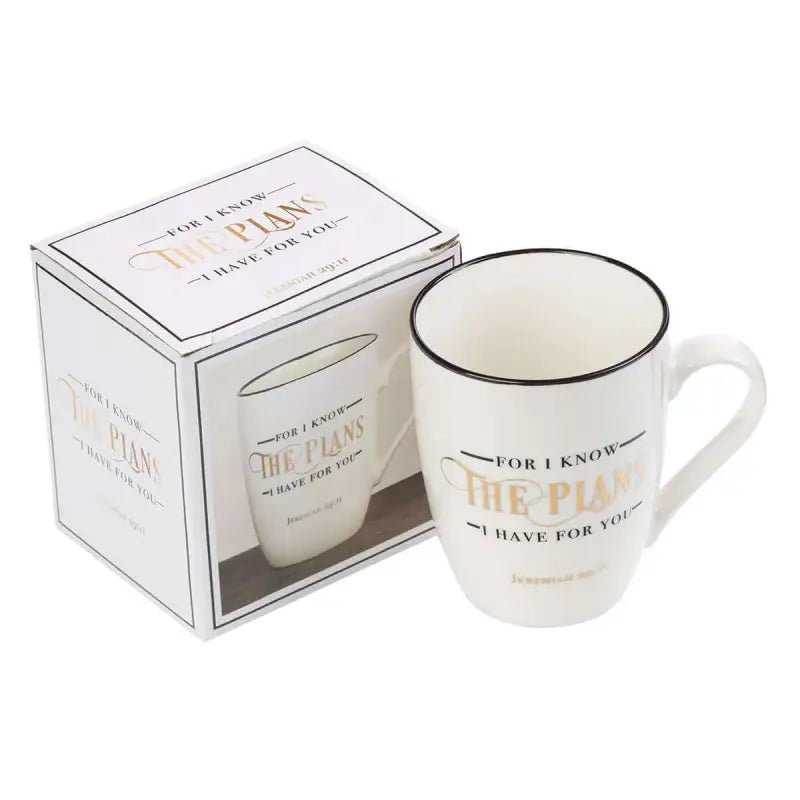 I Know The Plans Ceramic Coffee Mug – Jeremiah 29:11 - Mugs white mug black rim inspirational