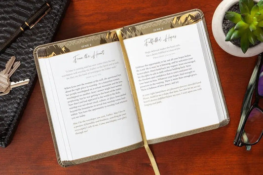 In Jesus’ Name for Men Devotional - Devotionals open journal gold ribbon