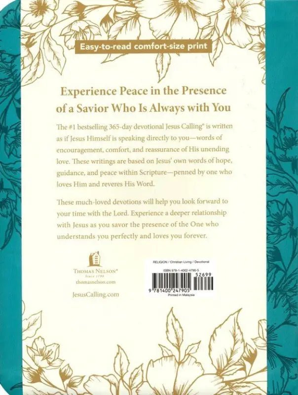 Jesus Calling Large Text Teal Leathersoft with Full Scriptures - Devotionals