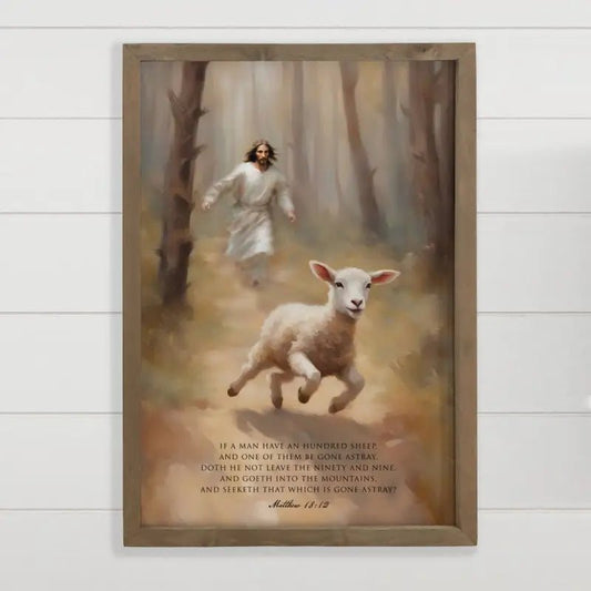 Jesus Chasing the Lost Sheep - Scripture Wall Art - 6x10’’ Mini Canvas Art with Wood Box Frame - Shelf & Wall Art
