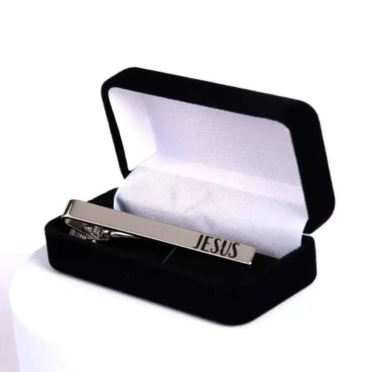 ’Jesus’ Laser Etched Silvertone Men’s Christian Silver Tie Bar - Tie Bars
