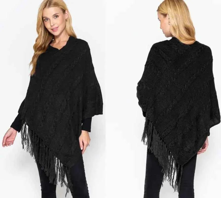 Justin & Taylor Fringed Black Shawl