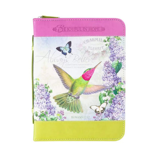 Lilac Garden Hummingbird Bible Cover - Large (7’’ x 10’’ x 2’’) - Bible Covers hummingbird butterfly bible cover