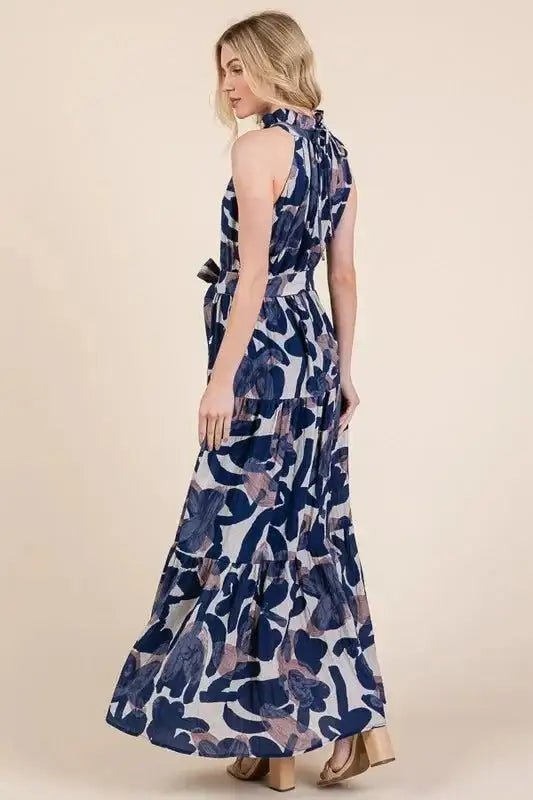 Lime ’N’ Chili Abstract Halter Neck Tie-Waist Tiered Maxi Dress - Dresses
