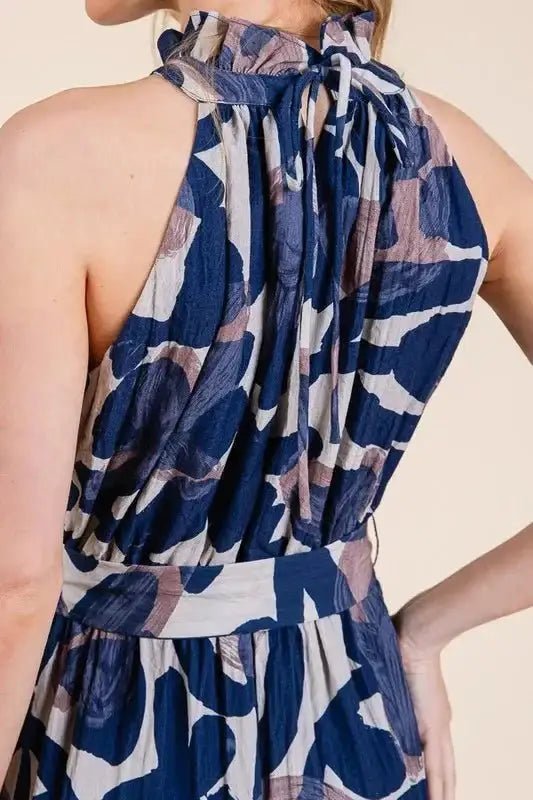 Lime ’N’ Chili Abstract Halter Neck Tie-Waist Tiered Maxi Dress - Dresses