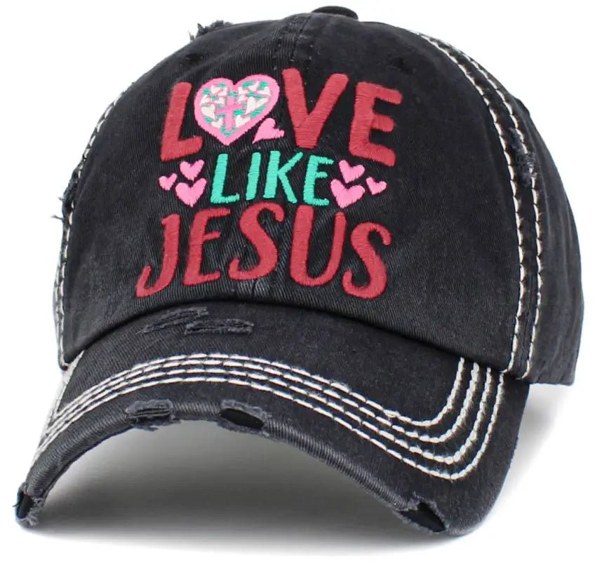 Love Like Jesus Washed Vintage Ballcap - Caps distressed black baseball cap