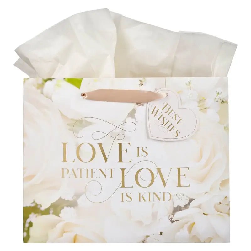 Love White Rose Large Landscape Gift Bag - 1 Corinthians 13:4 - Gift Bags