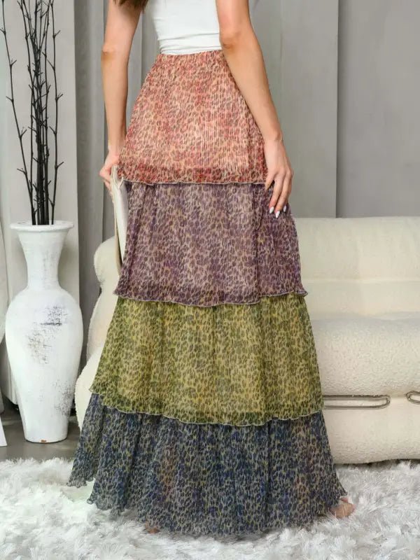 Michelle Animal Print Tiered Maxi Skirt - Skirts tiered leopard print maxi skirt