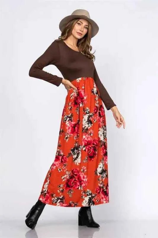 Mocha Red Fox Floral Maxi Dress