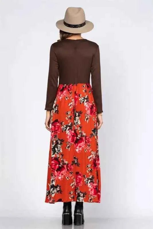 Mocha Red Fox Floral Maxi Dress