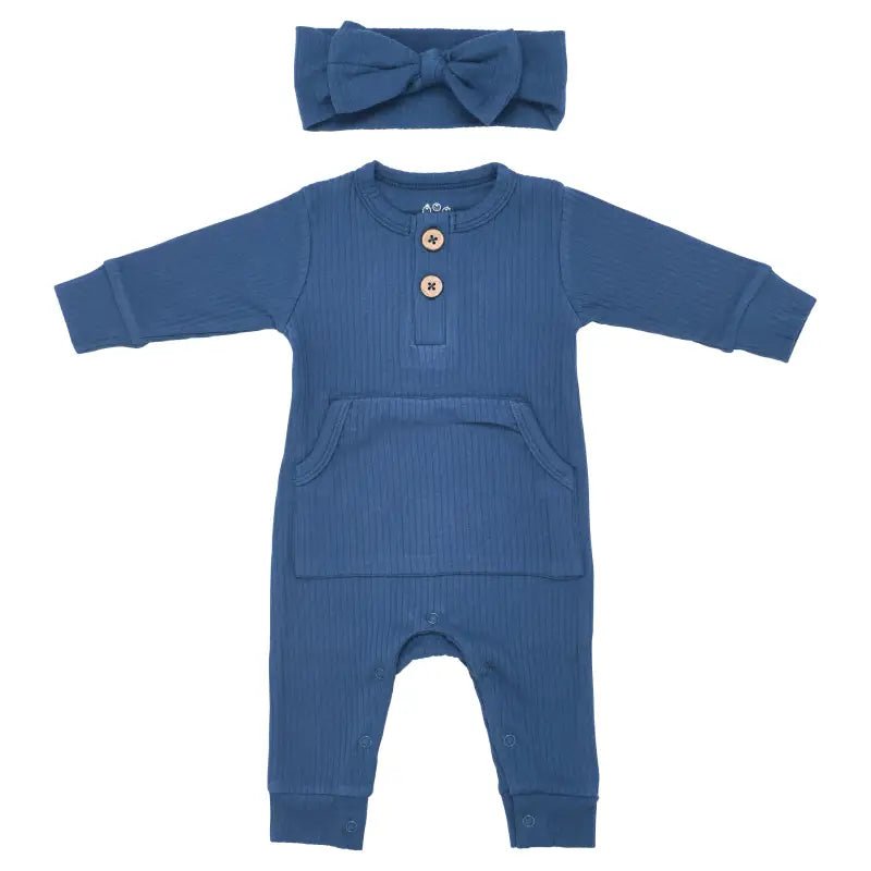Navy Baby Ribbed Playsuit with pockets by Three Little Tots - Toddler Pajamas