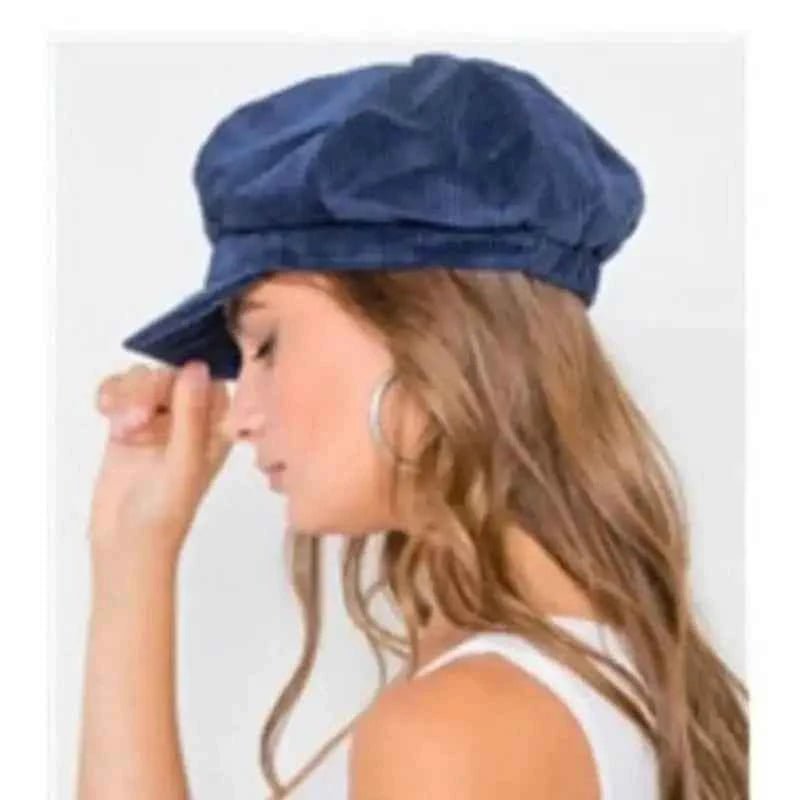 Navy Corduroy Cabbie Hat