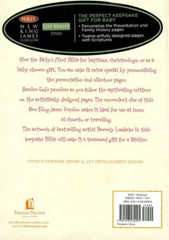 NKJV Baby’s First Bible – Hardcover Christian Baby Gift with Scripture & Duck Design by Beverly Luedecke - Bibles