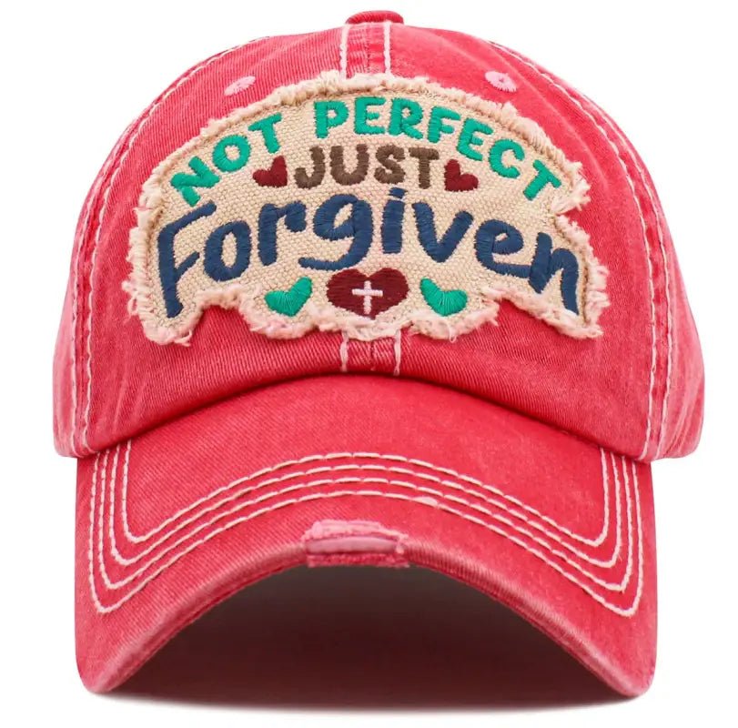 Not Perfect Just Forgiven Washed Vintage Ballcap - Hot Pink - Caps red baseball cap perfect forgiven