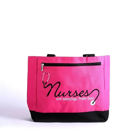 Nurses Are Blessings Tote Bag - Purses pink black tote bag
