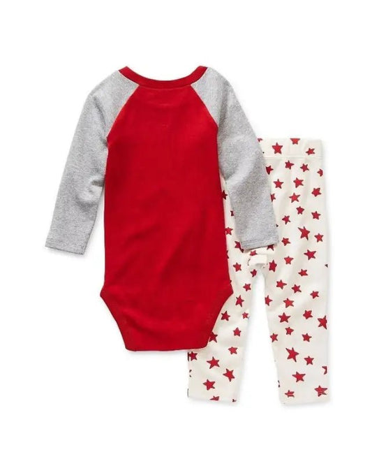 Okie Dokie Boys 2 PC Bodysuit - Baby Boys’ Outfits baby’s red gray bodysuit star-patterned