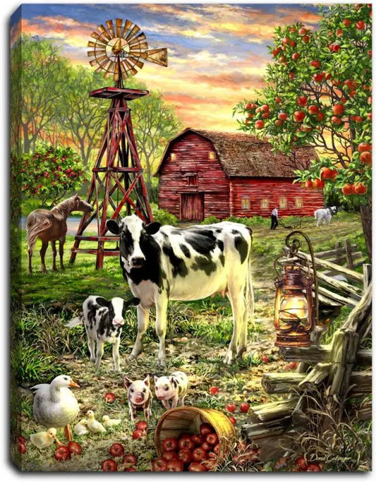 Old Country Farm 8x6 Lighted Tabletop Canvas - Shelf & Wall Art vibrant farm scene