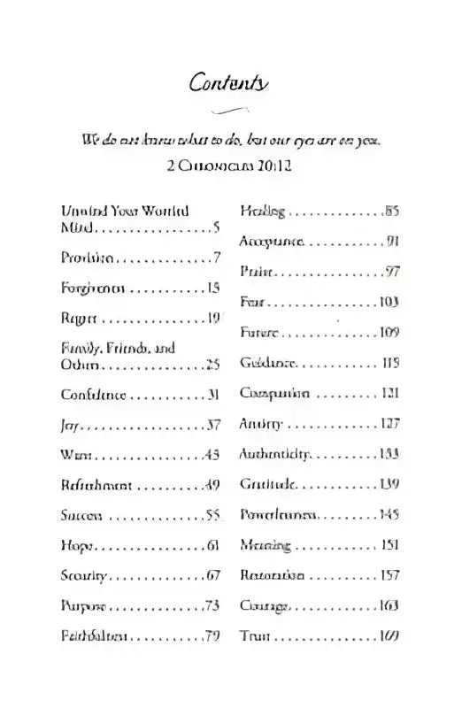 One Minute Prayers to Unwind a Worried Mind Devotional - Devotionals table contents