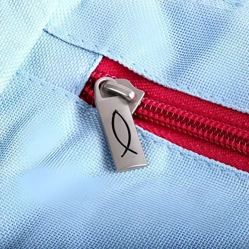 Pastor’s Wife - Proverbs 31 Tote Bag - Purses blue fabric red zipper fish