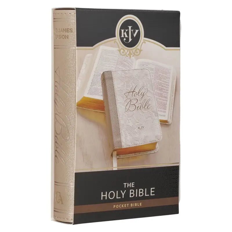 Pearlized White and Taupe Faux Leather King James Version Pocket Bible - Bibles