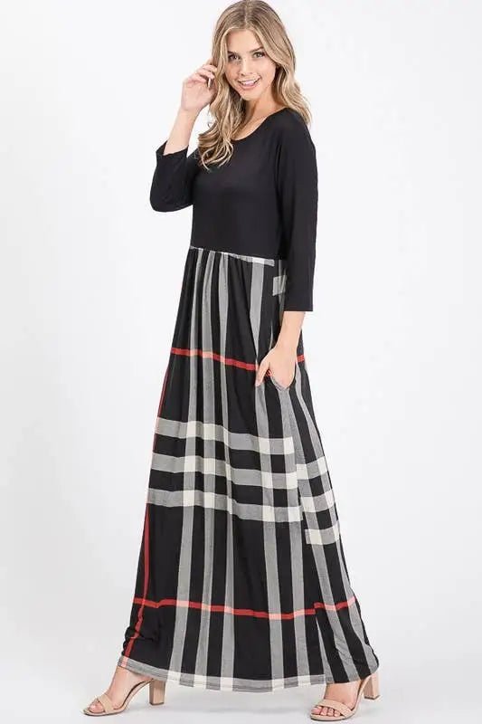 Plaid Maxi Dress - Dresses black plaid maxi dress