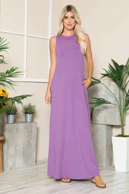 Plum Sleeveless Maxi Dress With Side-pockets