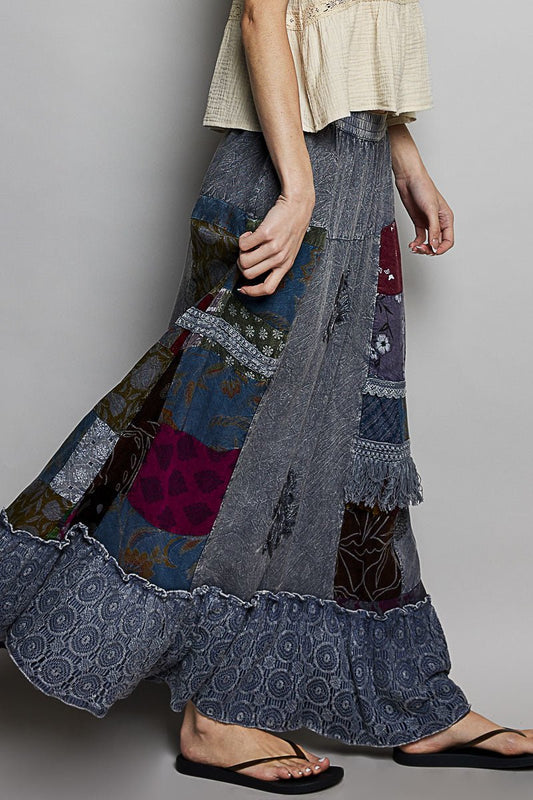 POL Printed Patchwork Embroidered Ruffled Skirt | Skirts | 2