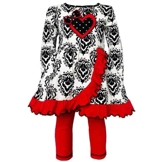 Pre-Order Winter Damask Valentine's Heart Dress Tunic & Leggings
