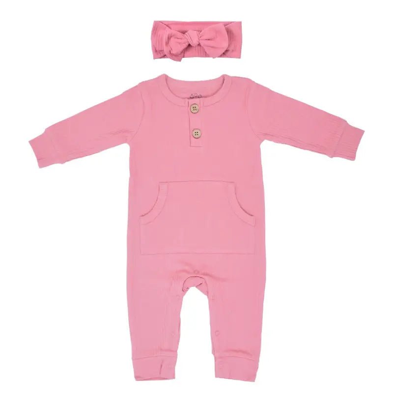 Precious Pink Baby Ribbed Playsuit with pockets by Three Little Tots - Toddler Pajamas
