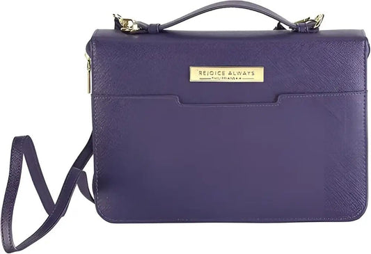 Rejoice Always Large Bible Cover - Bible Covers purple leather handbag shoulder strap