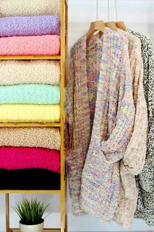 Ribbed Popcorn Cardigan With Pockets