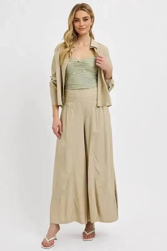 RISEN Shirring Detail Wide Leg Pants - Wide Leg Pants