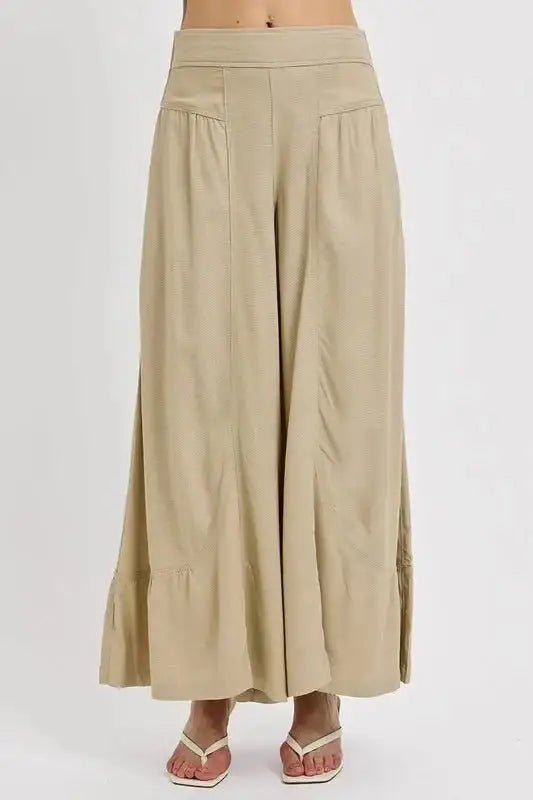 RISEN Shirring Detail Wide Leg Pants - Wide Leg Pants