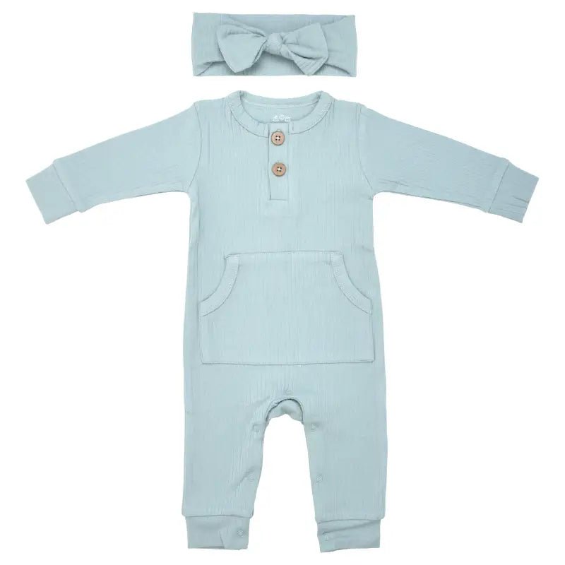 Robbins Egg Baby Ribbed Playsuit with pockets by Three Little Tots - Unisex Onesies