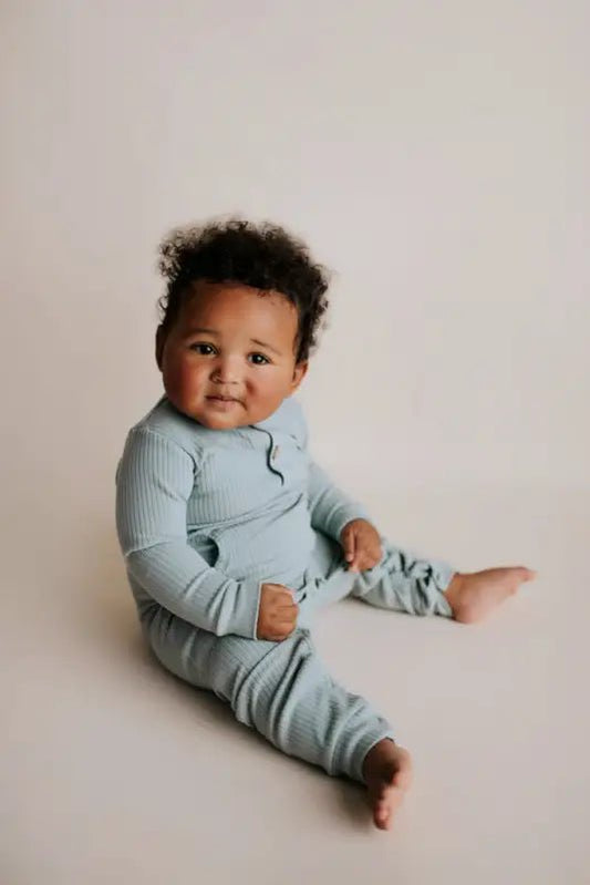 Robbins Egg Baby Ribbed Playsuit with pockets by Three Little Tots - Unisex Onesies