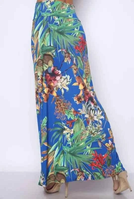 Royal Tropical Print Maxi Skirt