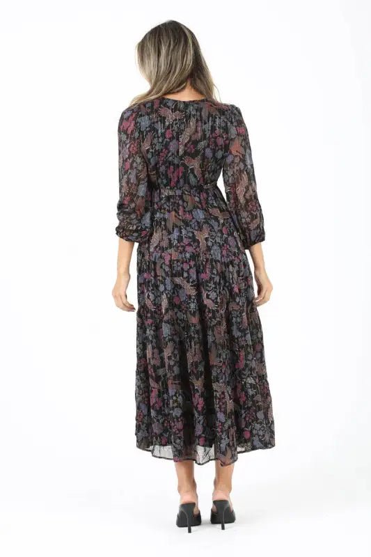 Ruth V-Neck Sheer Overlay Maxi Dress - Dresses floral print midi dress