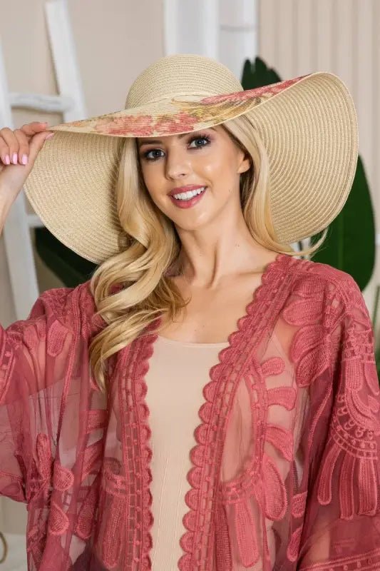 Sierra Rose Floppy Sun Hat - Sun Hats woman floral-trimmed sun hat lace