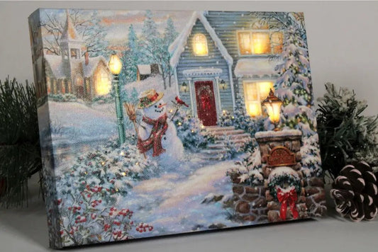 Silent Night Lane 8x6 Lighted Tabletop Canvas - Shelf & Wall Art illuminated winter scene canvas
