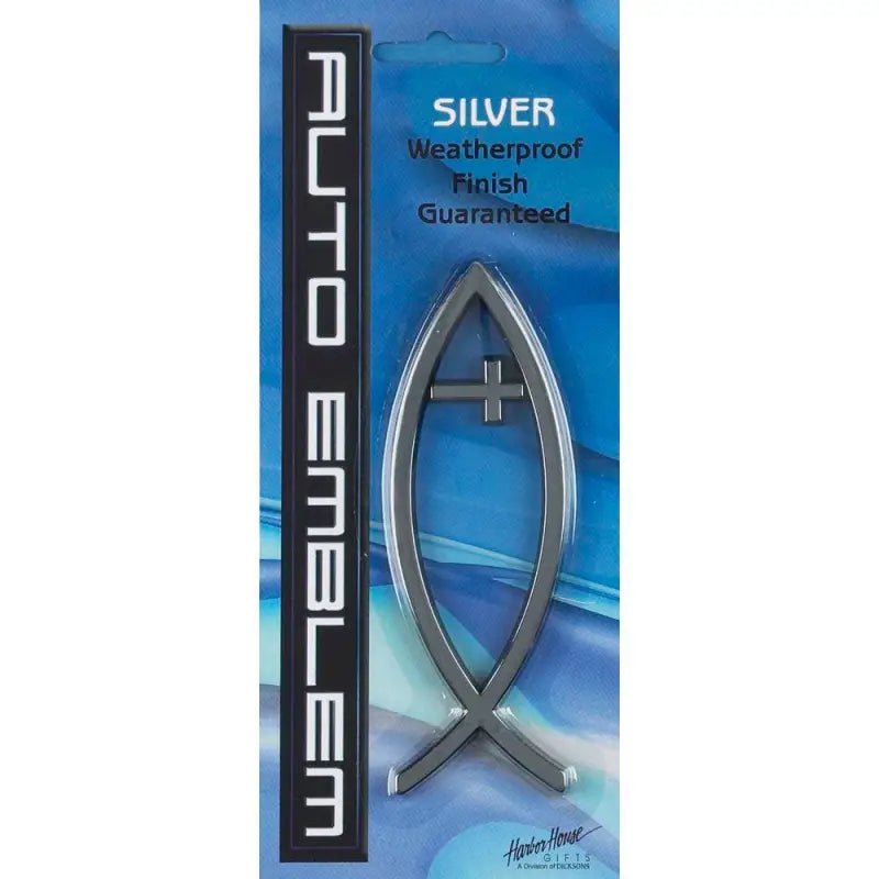 Silver Cross Auto Fish Emblem - Vehicle Magnets silver christian fish auto emblem