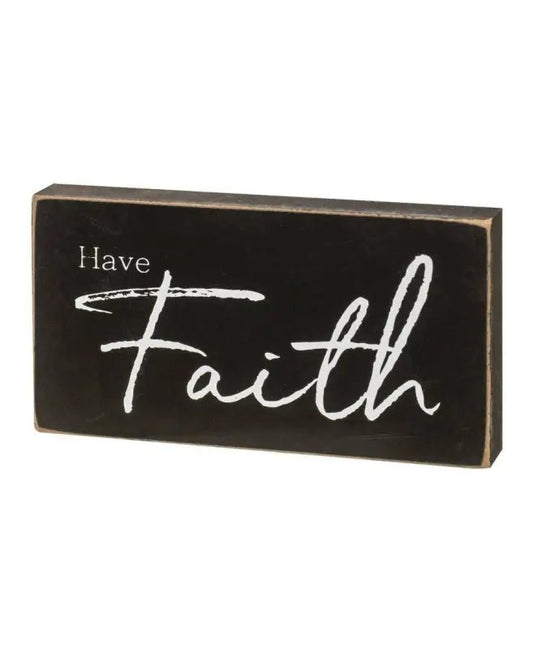 Small Christian Wood Block Sign - Have Faith - Shelf & Wall Art rectangular black wooden sign faith