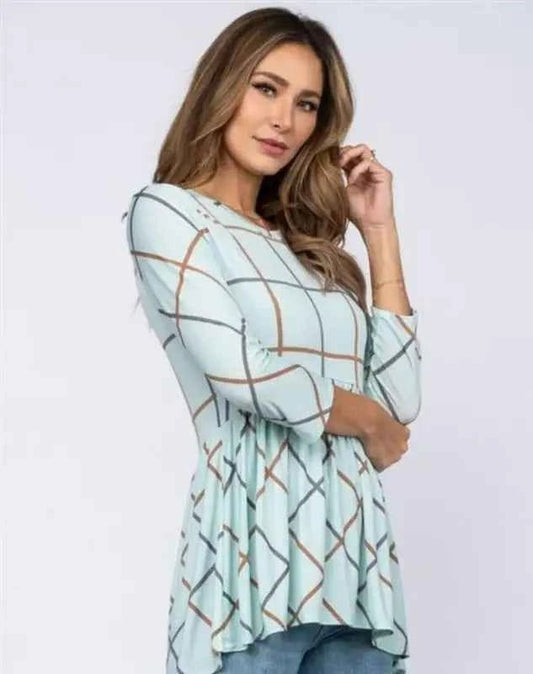 Soft Pistachio Print Baby-Doll Style Knit Top